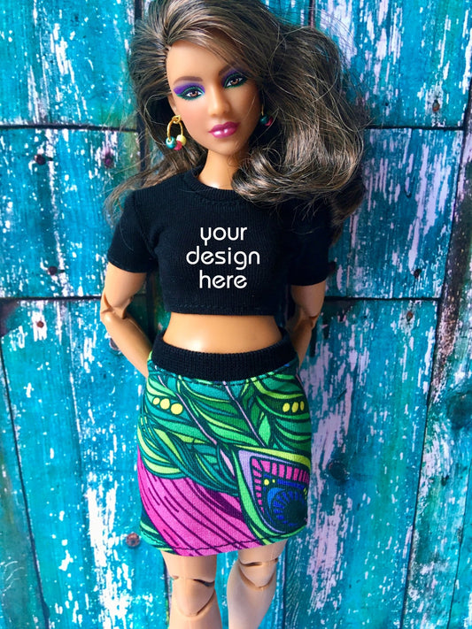 Custom Print Crop T-shirt for Curvy Doll 1/6-scale | Crop Top for Curvy Dolls - Bouutique.com