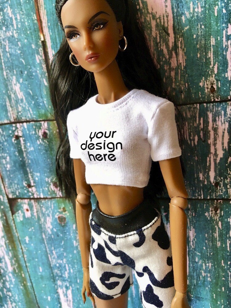 Custom Print Crop T-shirt for Nuface Fashion Royalty Dolls | 12 inch Doll Crop Top - Bouutique.com