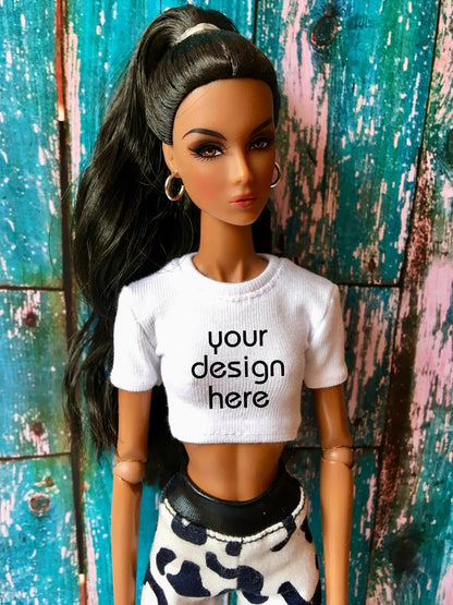 Custom Print Crop T-shirt for Nuface Fashion Royalty Dolls | 12 inch Doll Crop Top - Bouutique.com