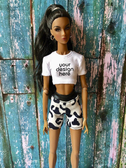 Custom Print Crop T-shirt for Nuface Fashion Royalty Dolls | 12 inch Doll Crop Top - Bouutique.com