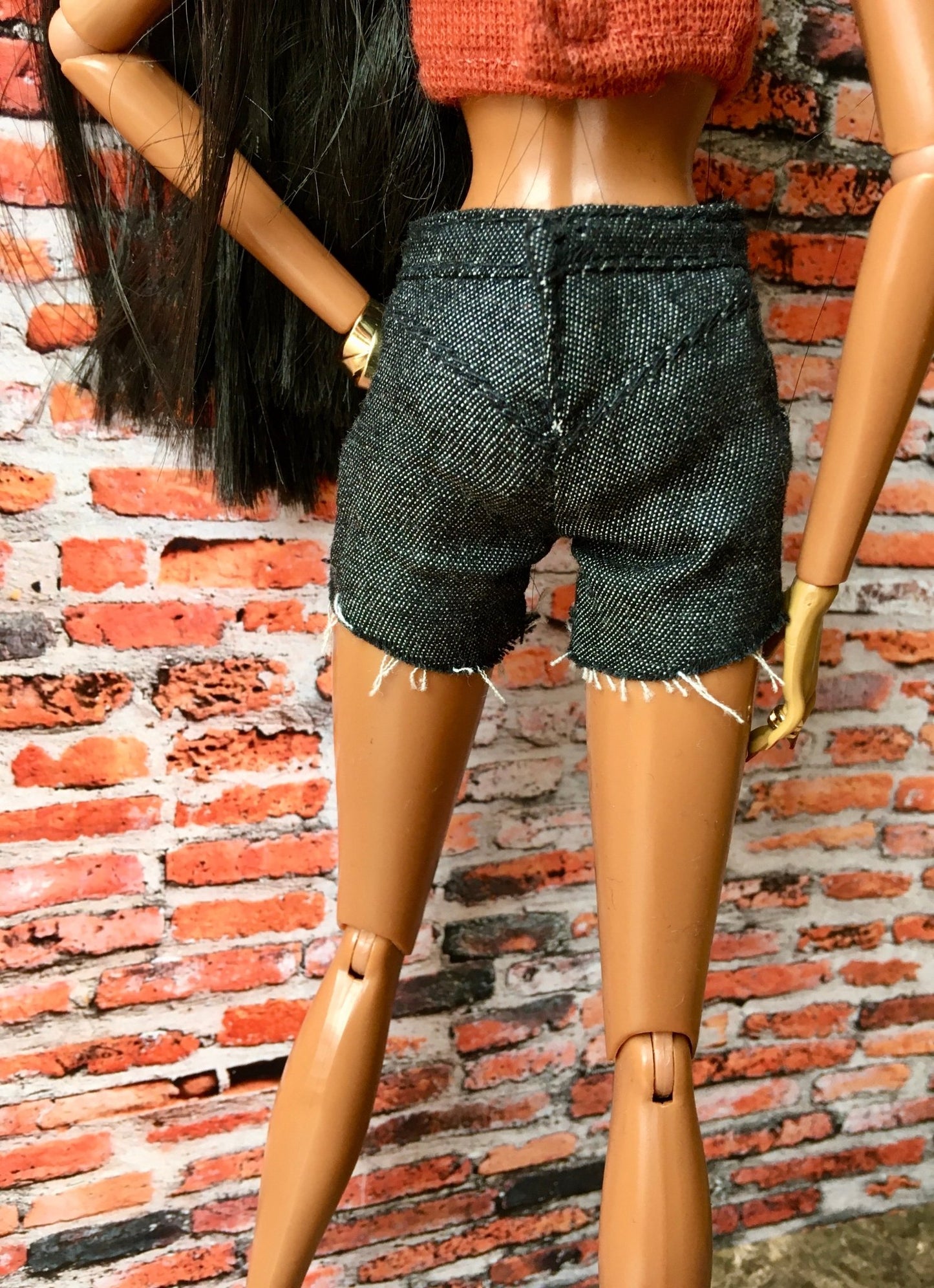 Gray Raw Hem Denim Shorts with back stitching for Nuface Integrity Toys Dolls - Bouutique.com