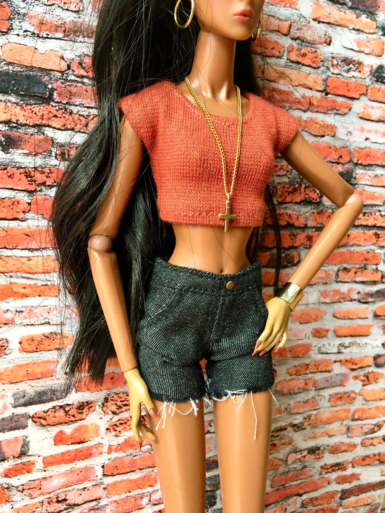 Ash Raw Hem Denim Shorts with back stitching for NuFace Integrity Toys Doll 12.5" - Bouutique.com