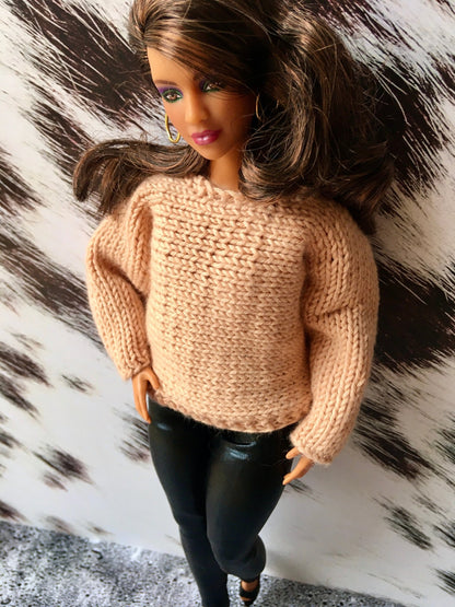 Knit Bat Sleeve Sweater for Curvy Doll 1/6-scale | Knitted Doll Clothes - in 3 colors - Bouutique.com