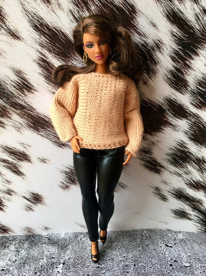 Knit Bat Sleeve Sweater for Curvy Doll 1/6-scale | Knitted Doll Clothes - in 3 colors - Bouutique.com