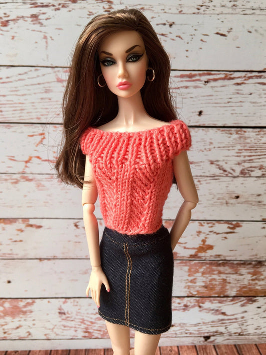 Chevron Knit Boat Neck Top for Poppy Parker Doll, many colors - Bouutique.com