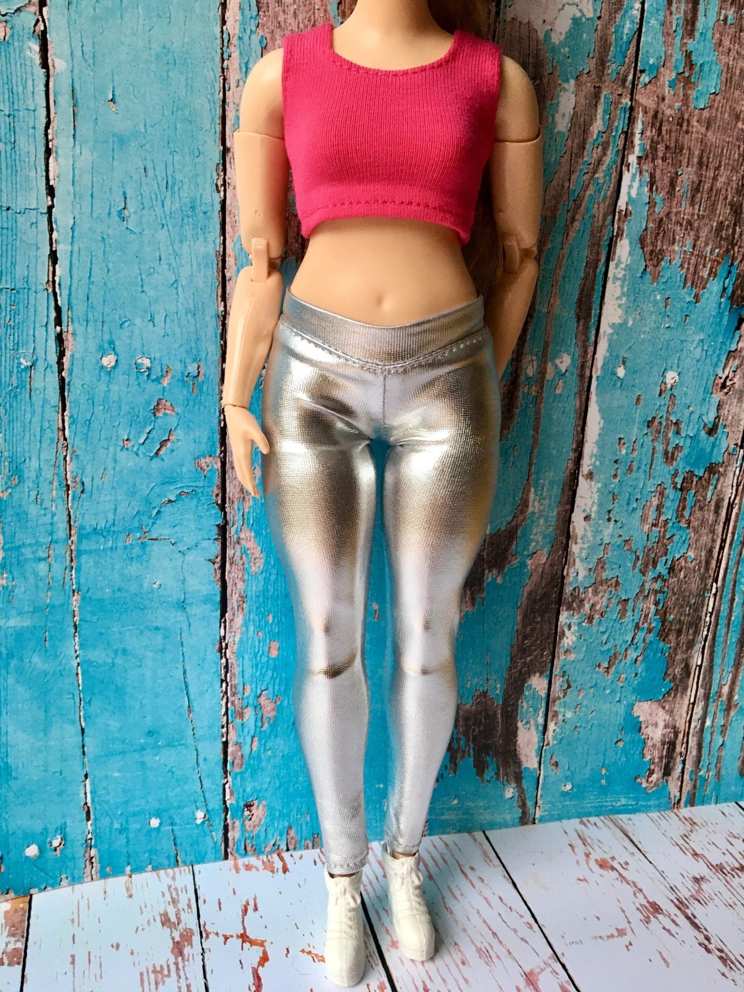 Metallic Silver Leggings for Curvy Doll 1/6-scale - Bouutique.com