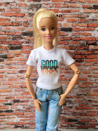 Vital Print T-shirt "good vibes" Design for Doll 1/6-scale, 11.5 Inch - Bouutique.com