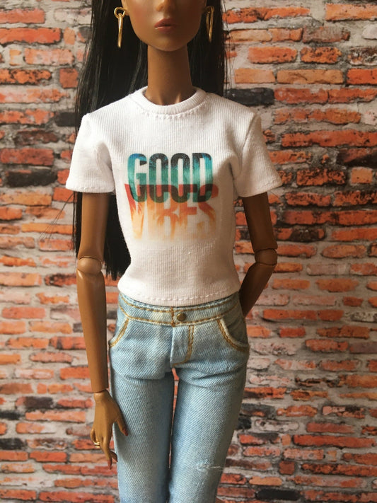 Vital Print T-shirt "good vibes" Design for NuFace Integrity Toys Doll 12.5" - Bouutique.com